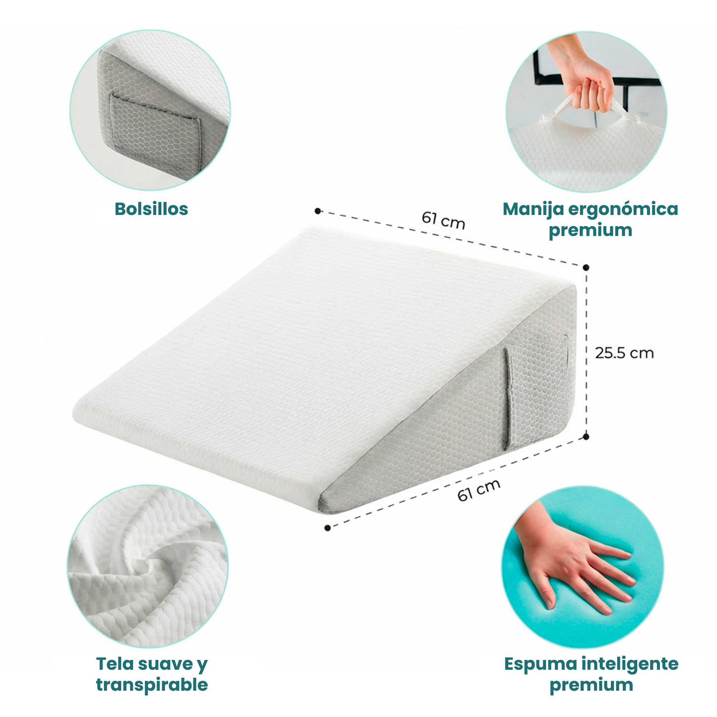 Almohada Triángulo Inclinada Antirreflujo Apnea Y Dolor Espalda